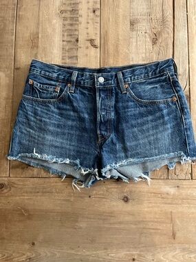 Levi's: 501 Frayed Hem Blue Denim Shorts
